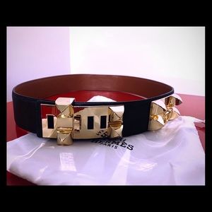 Hermès woman black leather belt